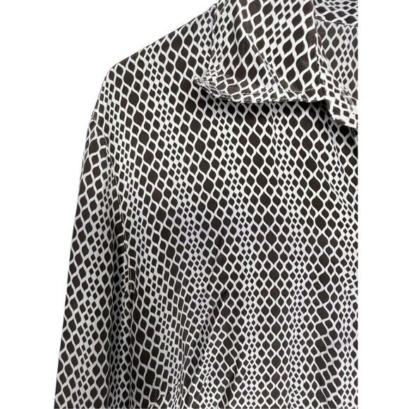 Talbots Brown and White Geometric Silk Professional Long Sleeve Blouse - Picture 2 of 4